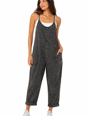 Chelsea & Violet Gray Acid Wash Cotton Jumpsuit Overalls Size S